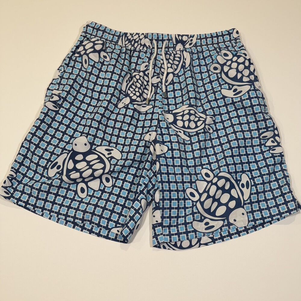 Peter Millar Swim Trunks Mens L Blue Sea Turtles Swimming Lined Shorts